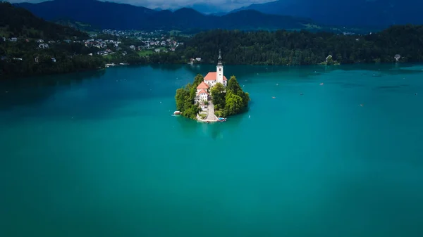 Lago Esloveno Mais Famoso Bled Com Igreja Maria — Fotografia de Stock