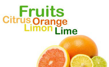Bütün limon, limon ve portakal üzerinde beyaz izole görüntüsü