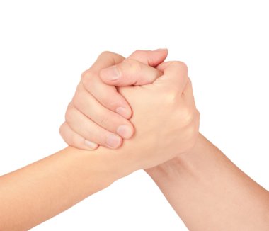 Beyaz arka plan üzerinde izole iki birleştiğinde el