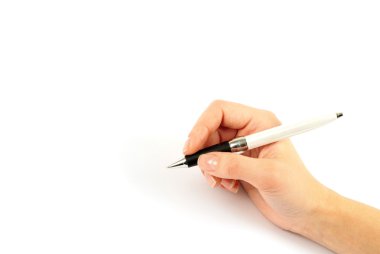 portre, izole üzerinde beyaz zemin üzerine yazma el.