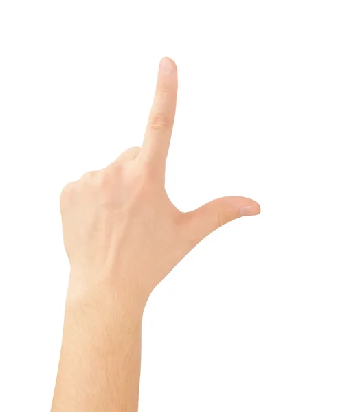 Mão apontando, tocando ou pressionando isolado no branco — Fotografia de Stock