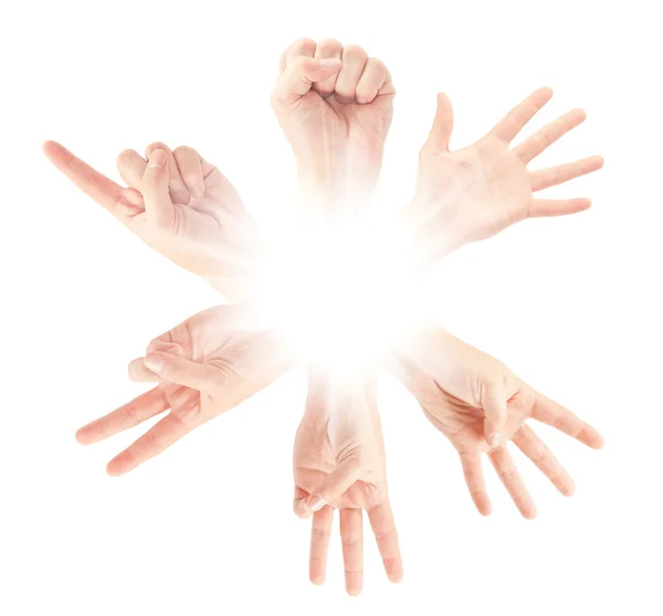 Conteggio mani uomo (da 0 a 5) isolate su sfondo bianco — Foto Stock