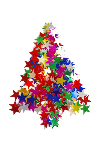 Kerstboom samengesteld uit gekleurde sterren. — Stockfoto