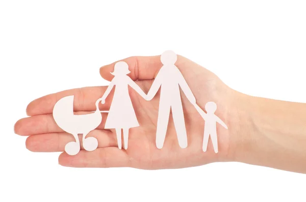 Paper family in hands isolated on white — Stock Photo, Image