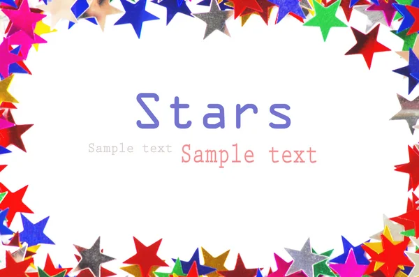 Star shaped confetti of different colors frame — Stock Photo, Image