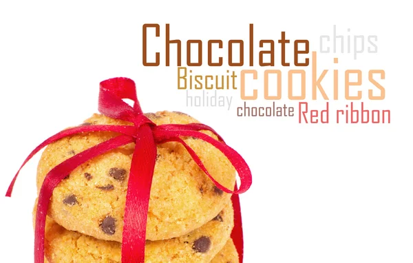 Chocolade chips cookies met rood lint — Stockfoto