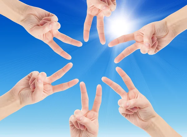 Hands of teamwork , forming the star shape — Stock Photo, Image