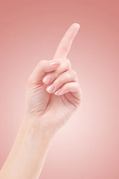 Рука с указательным пальцем, изолированная на красивом фоне — стоковое фото