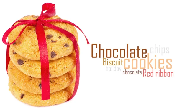 Chocolade chips cookies met rood lint — Stockfoto