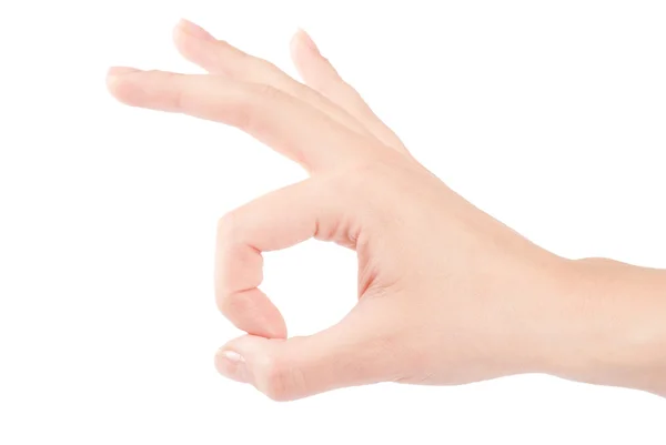 Mão OK sinal isolado no fundo branco — Fotografia de Stock