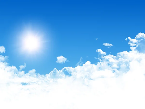 Blue sky with clouds and sun — Stock Photo, Image