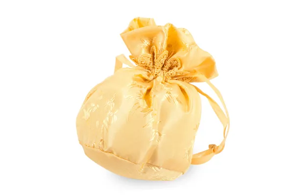 Gold christmas bag with present — Stock Photo, Image