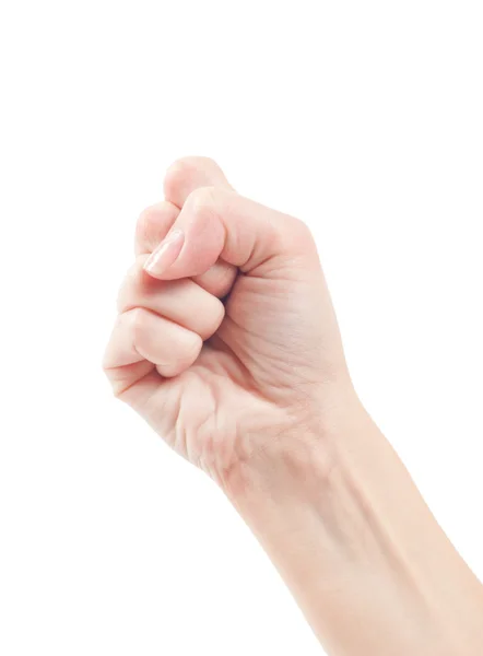 Puño. Gesto de la mano sobre fondo rosa . — Foto de Stock