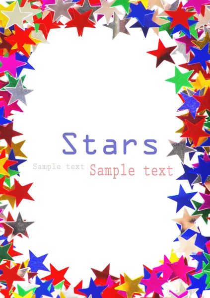 Confiti en forma de estrella de diferentes colores marco — Foto de Stock