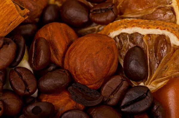 Chicchi di caffè e noci — Foto Stock