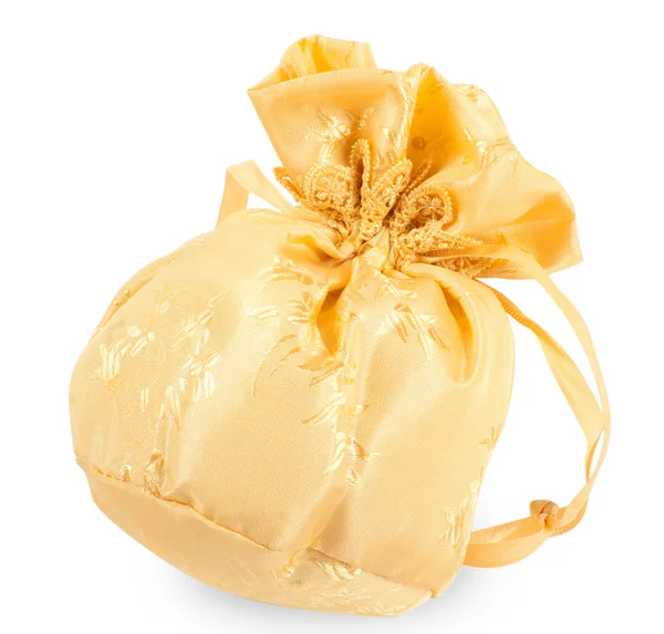 Gold christmas bag with present — Stock Photo, Image