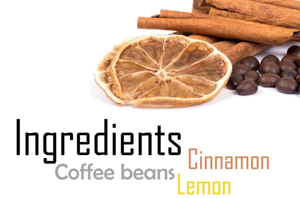 Cannelle, citron et grains de café — Photo