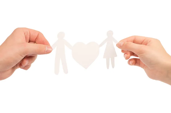 Paper family in hands isolated on a white background — Stock Photo, Image