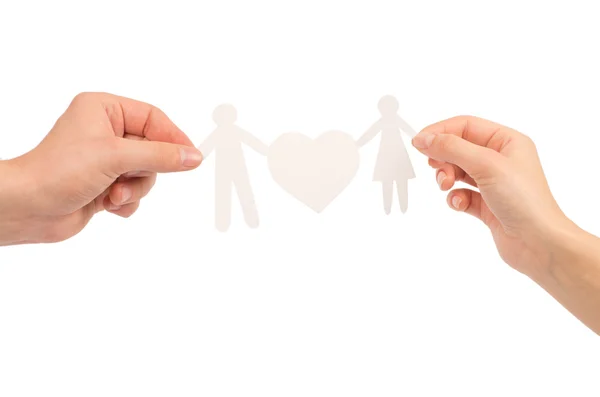 Paper family in hands isolated on a white background — Stock Photo, Image