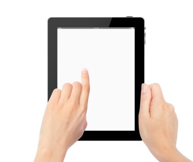 Bir tablet dokunmatik bilgisayar tutan eller