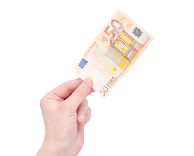 Beyaz üzerinde izole bir el para (Euro)