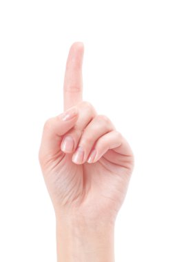 Beyaz bir arka plan üzerinde izole işaret parmağı ile el