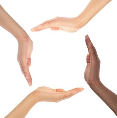 Conceptual symbol of multiracial human hands making a circle clipart