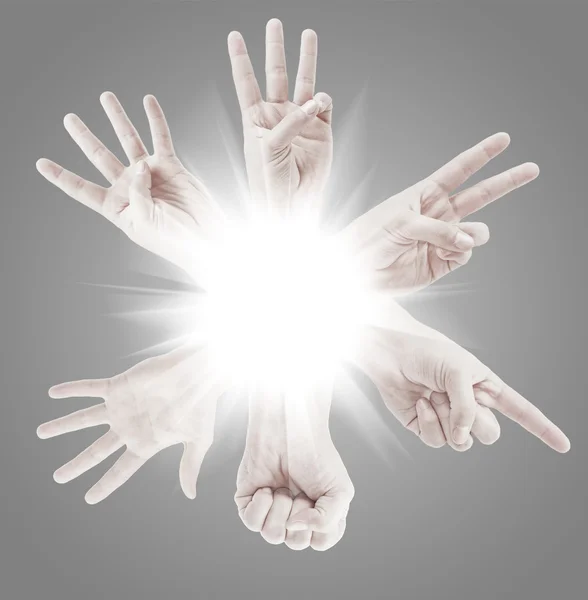 Подсчет рук человека (от 0 до 5) на белом фоне — стоковое фото