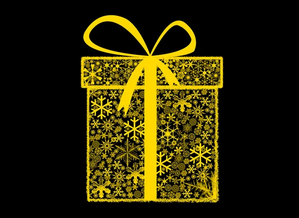 Kerstkaart met een doos van de gift op zwart — Stockfoto