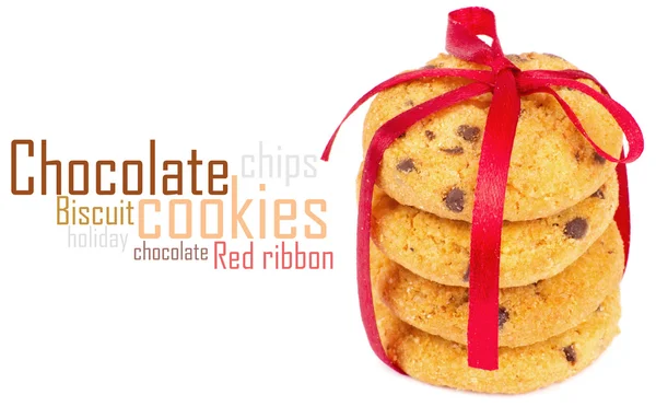 Chocolade chips cookies met rood lint — Stockfoto