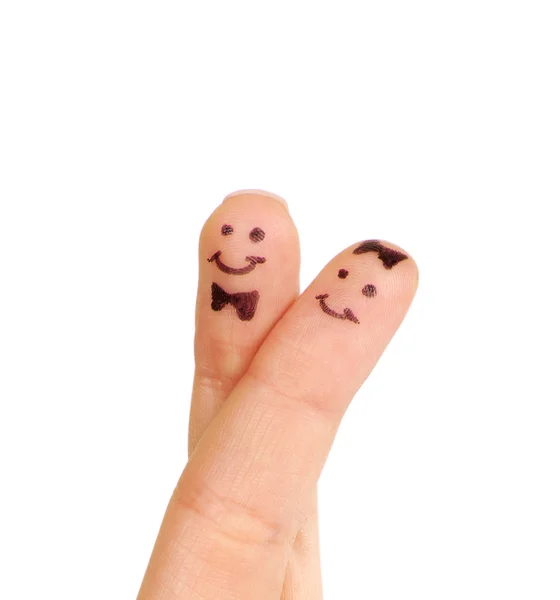 Painted couple of finger smiley isolated on white — Stock Photo, Image