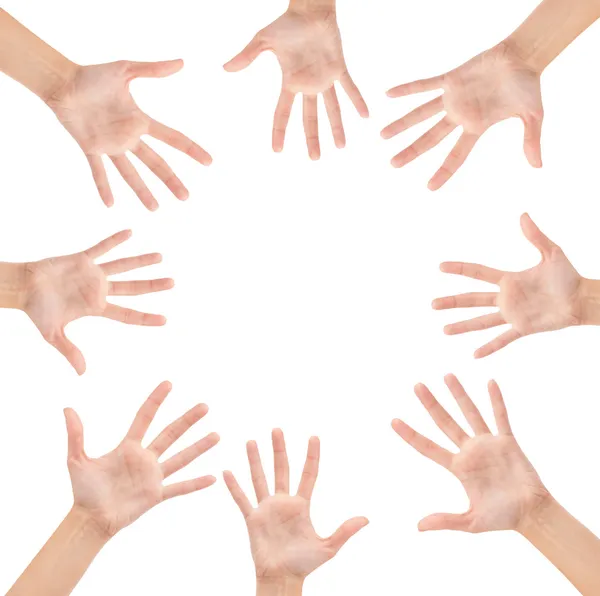 Círculo feito de mãos isoladas sobre fundo branco — Fotografia de Stock