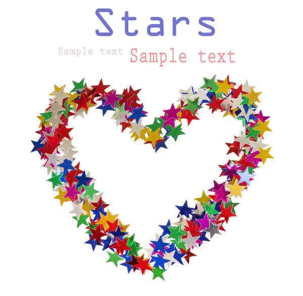 Groot hart samengesteld uit vele gekleurde sterren op witte — Stockfoto