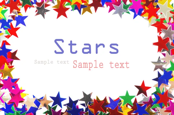 Star shaped confetti of different colors frame — Stock Photo, Image