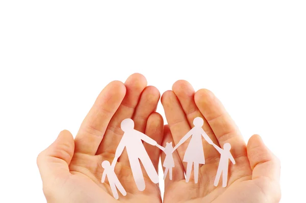 Paper family in hands isolated on white background — Stock Photo, Image