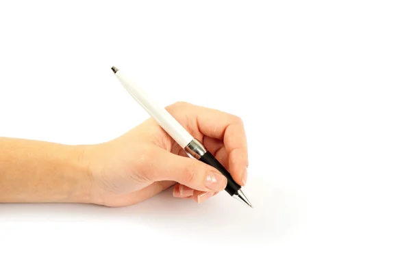 写作，孤立在白色背景上的一只手的特写. — 图库照片