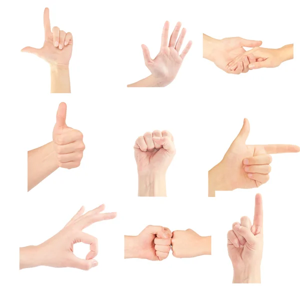 Set di mani gestuali isolate su sfondo bianco — Foto Stock