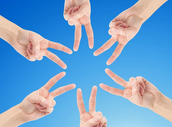 Hands of teamwork , forming the star shape — Stock Photo, Image
