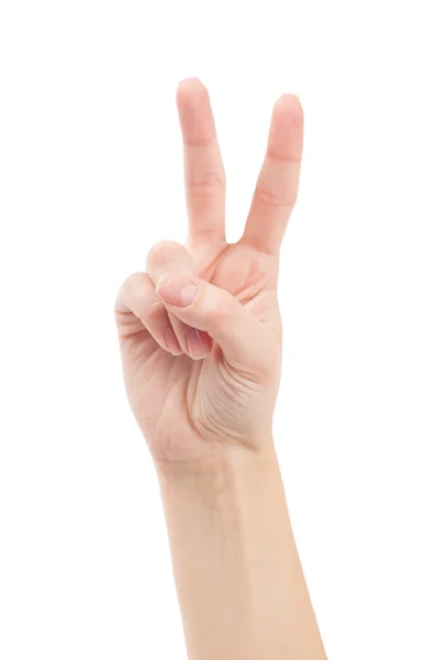 Hand with two fingers up in the peace or victory symbol — Stock Photo, Image