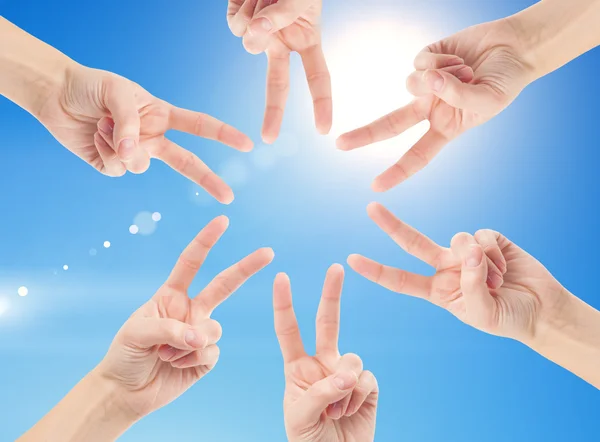 Hands of teamwork , forming the star shape — Stock Photo, Image