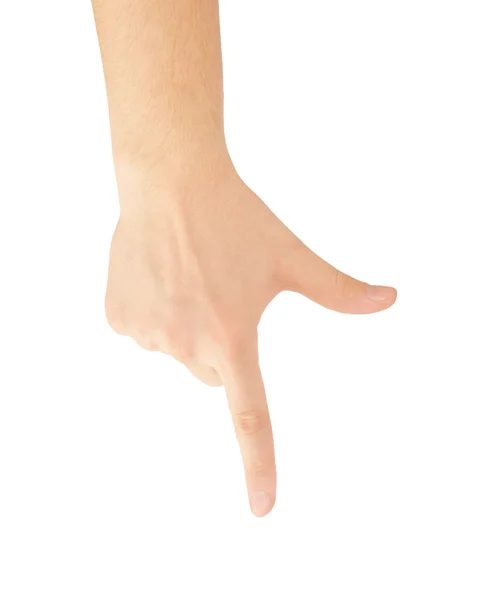 Mão apontando, tocando ou pressionando isolado no branco — Fotografia de Stock