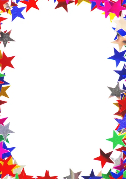 Star shaped confetti of different colors frame — Stock Photo, Image