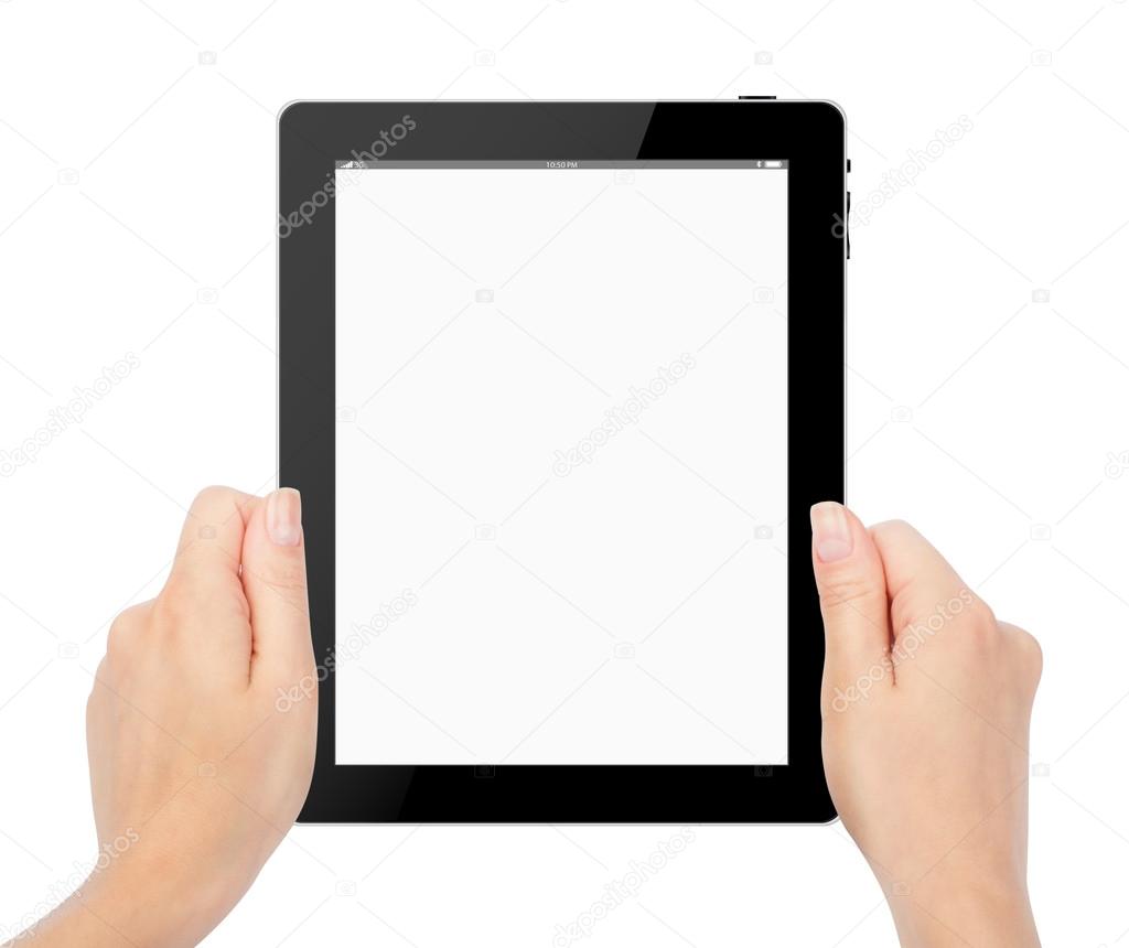 Female hands holding a tablet touch computer