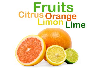Bütün limon, limon ve portakal üzerinde beyaz izole görüntüsü