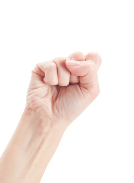 Puño. Gesto de la mano sobre fondo rosa . — Foto de Stock