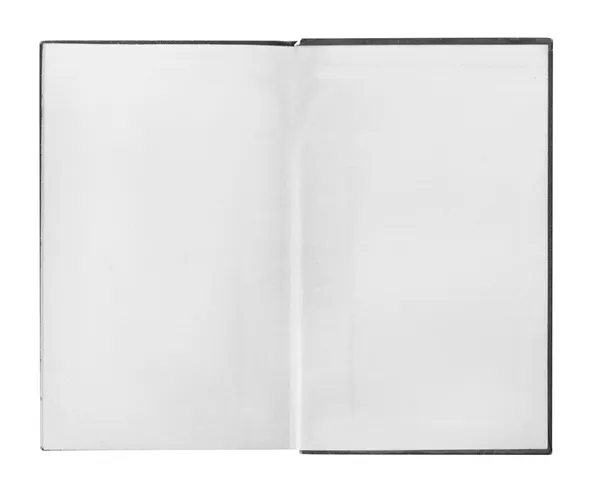 Открытая книга с пустыми страницами на белом фоне — стоковое фото