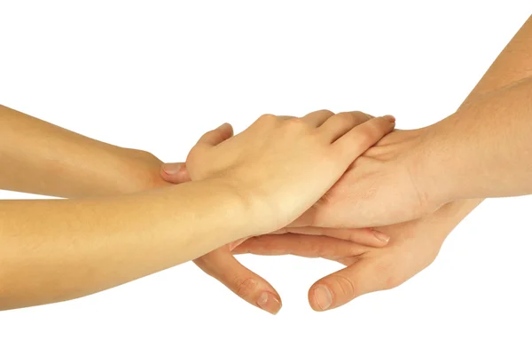 Many hands lying on top of each other — Stock Photo, Image