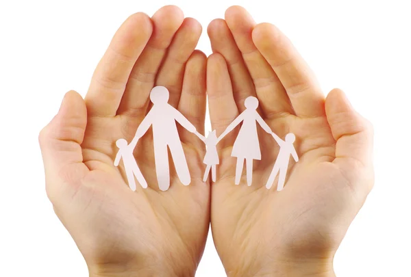 Paper family in hands isolated on white background — Stock Photo, Image