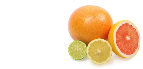 Bild einer frischen ganzen Limette, Zitrone und Orange isoliert auf weiß — Stockfoto