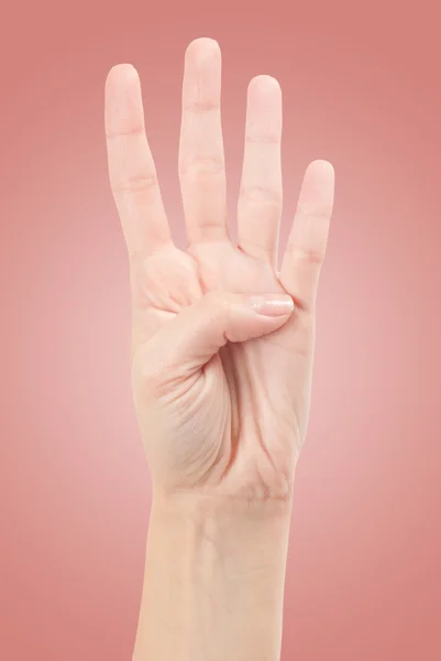 Gesto della mano - Numero Quattro isolato su bianco — Foto Stock